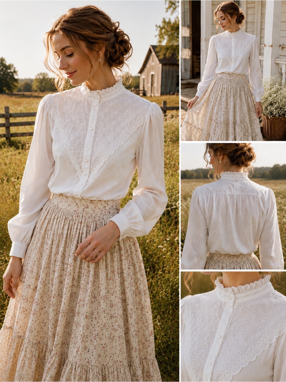 Laura Mae White Prairie Cottagecore Victorian Romantic Prairiecore Blouse